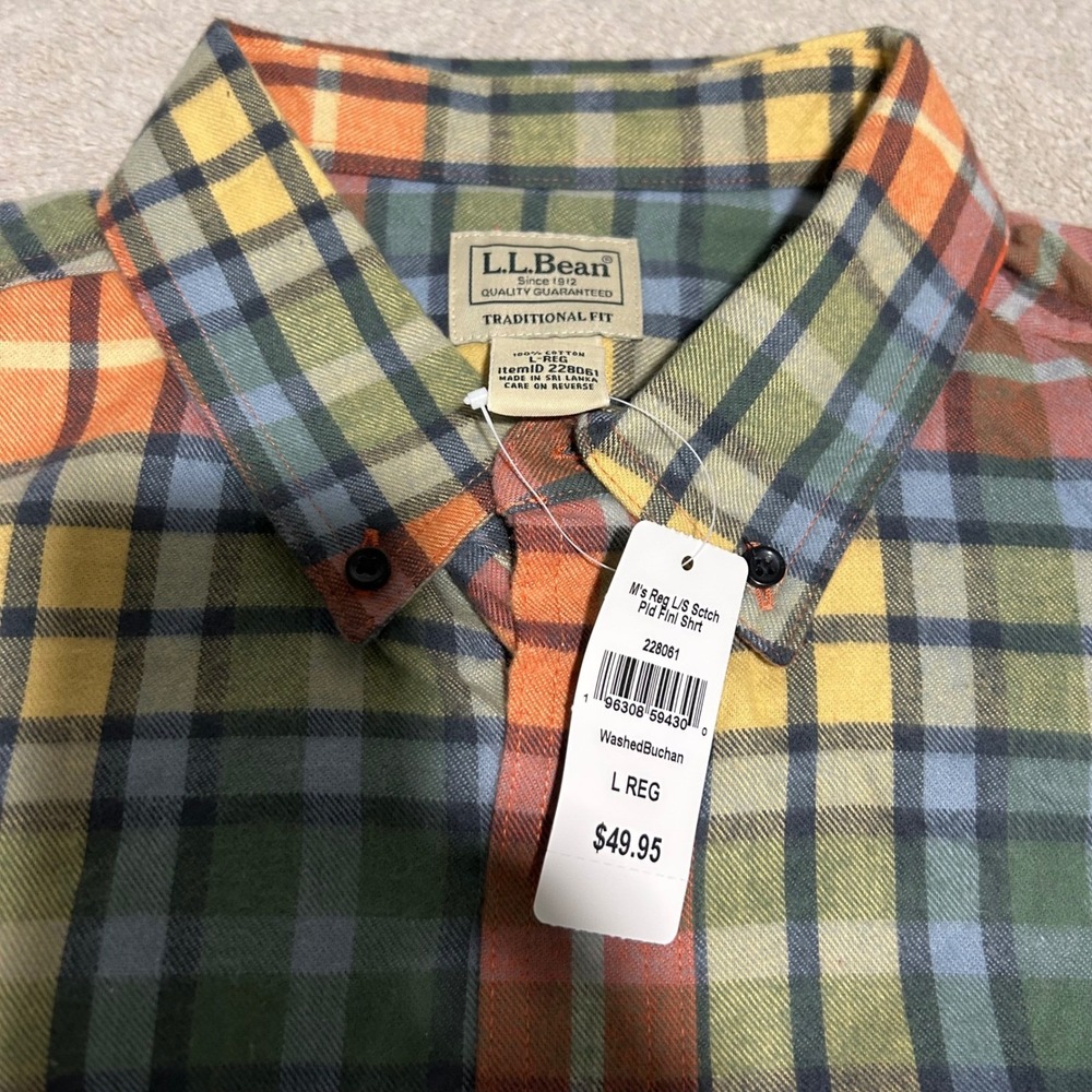 L.L. Bean Flannel Shirt Mens L Multicolor Washed Buchan Scotch Plaid New NWT - Picture 4 of 8